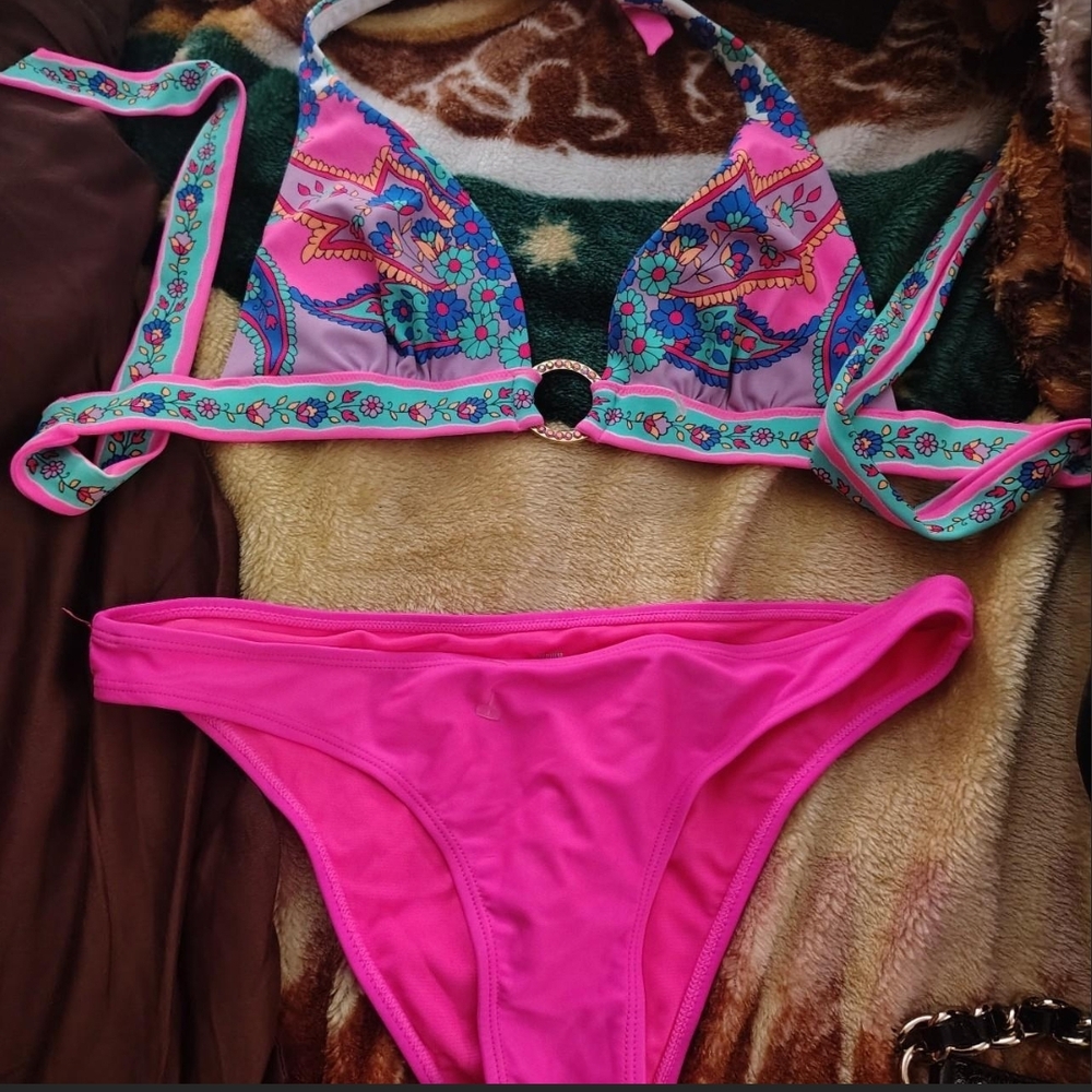 Victoria's Secret Pink and Aqua Floral Bikini Top